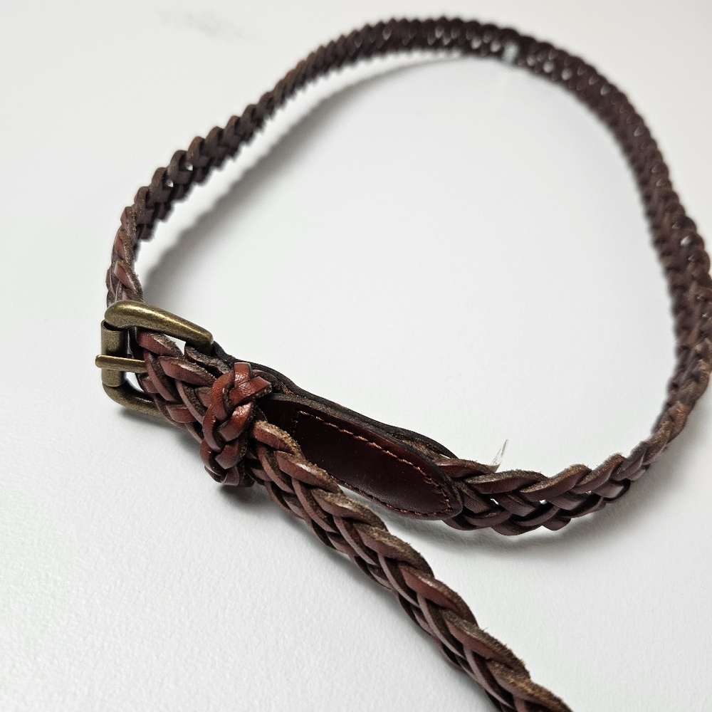 VINTAGE‎ LIZ CLAIBORNE Braided Brown Leather Belt 37"